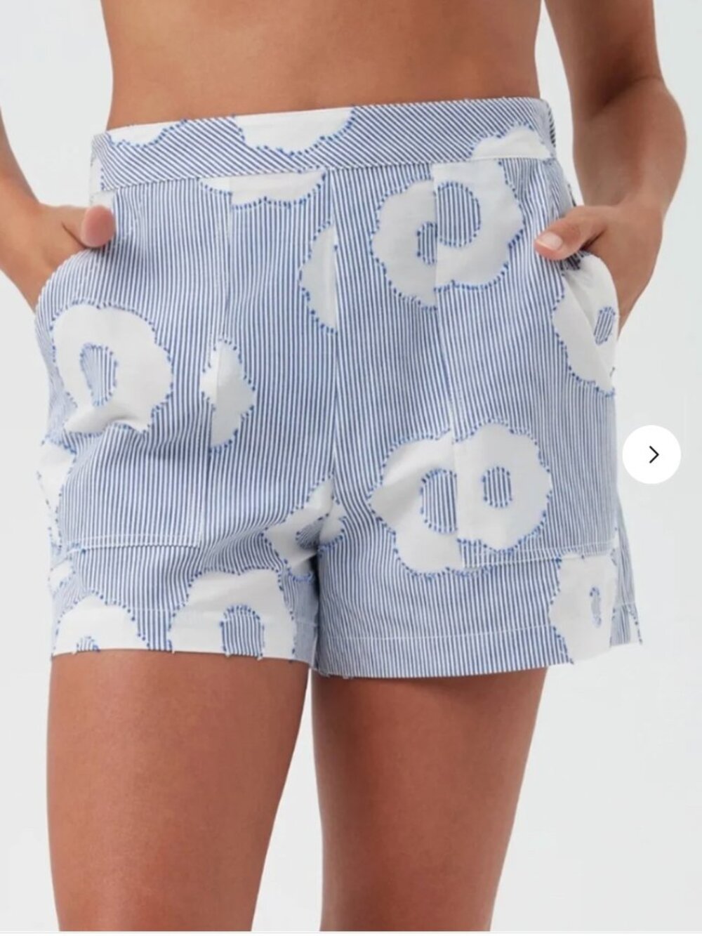Trina Turk  Soothe short blue white striped shorts floral print